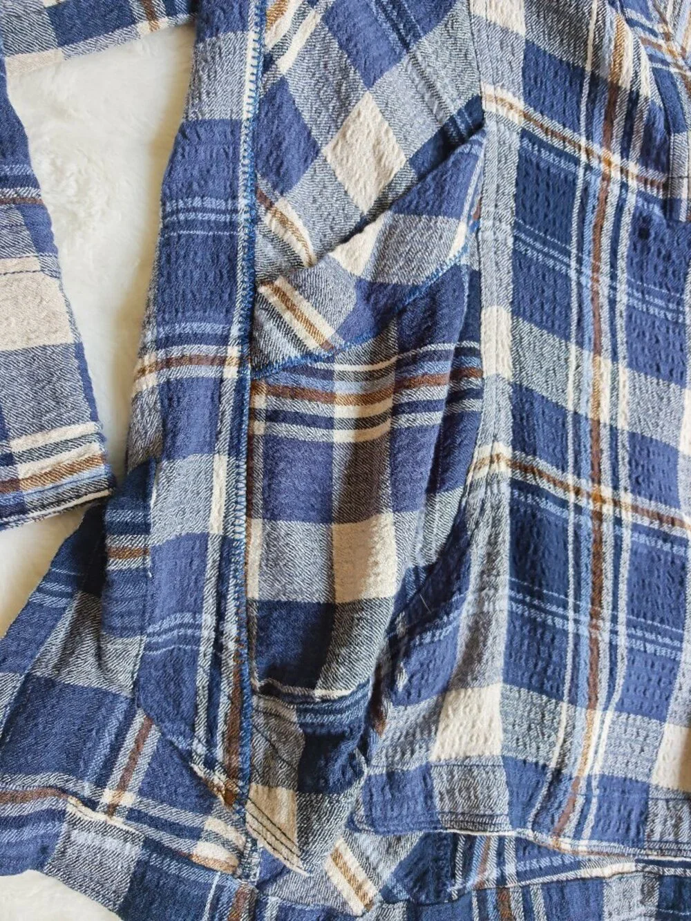 Free People We The Free By The Shore Plaid Shirt XS Blue Oversized V-Neck Pullov